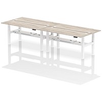 Air 4 Person Sit-Standing Bench Desk, Back to Back, 4 x 1800mm (600mm Deep), White Frame, Grey Oak