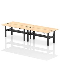 Air 4 Person Sit-Standing Bench Desk, Back to Back, 4 x 1800mm (600mm Deep), Black Frame, Maple