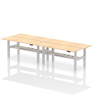 Air 4 Person Sit-Standing Bench Desk, Back to Back, 4 x 1800mm (600mm Deep), Silver Frame, Maple