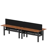 Air 4 Person Sit-Standing Bench Desk with Charcoal Straight Screen, Back to Back, 4 x 1800mm (600mm Deep), Black Frame, Walnut