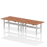 Air 4 Person Sit-Standing Bench Desk, Back to Back, 4 x 1800mm (600mm Deep), Silver Frame, Walnut