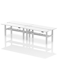 Air 4 Person Sit-Standing Bench Desk, Back to Back, 4 x 1800mm (600mm Deep), Silver Frame, White