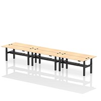 Air 6 Person Sit-Standing Bench Desk, Back to Back, 6 x 1800mm (600mm Deep), Black Frame, Maple