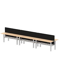 Air 6 Person Sit-Standing Bench Desk with Charcoal Straight Screen, Back to Back, 6 x 1800mm (600mm Deep), Silver Frame, Maple