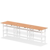 Air 6 Person Sit-Standing Bench Desk, Back to Back, 6 x 1800mm (600mm Deep), White Frame, Oak