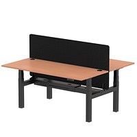 Air 2 Person Sit-Standing Bench Desk with Charcoal Straight Screen, Back to Back, 2 x 1800mm (800mm Deep), Black Frame, Beech