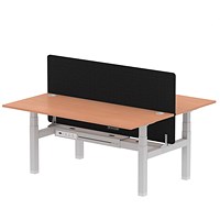 Air 2 Person Sit-Standing Bench Desk with Charcoal Straight Screen, Back to Back, 2 x 1800mm (800mm Deep), Silver Frame, Beech