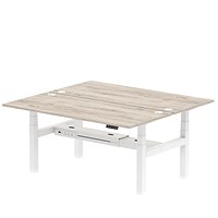 Air 2 Person Sit-Standing Bench Desk, Back to Back, 2 x 1800mm (800mm Deep), White Frame, Grey Oak