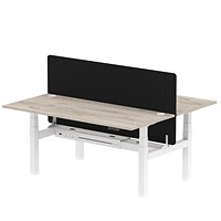 Air 2 Person Sit-Standing Bench Desk with Charcoal Straight Screen, Back to Back, 2 x 1800mm (800mm Deep), White Frame, Grey Oak