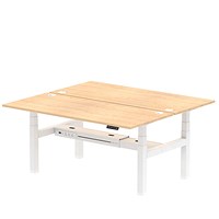 Air 2 Person Sit-Standing Bench Desk, Back to Back, 2 x 1800mm (800mm Deep), White Frame, Maple