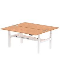 Air 2 Person Sit-Standing Bench Desk, Back to Back, 2 x 1800mm (800mm Deep), White Frame, Oak