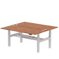 Air 2 Person Sit-Standing Bench Desk, Back to Back, 2 x 1800mm (800mm Deep), Silver Frame, Walnut