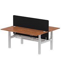 Air 2 Person Sit-Standing Bench Desk with Charcoal Straight Screen, Back to Back, 2 x 1800mm (800mm Deep), Silver Frame, Walnut