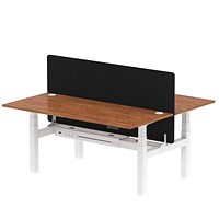 Air 2 Person Sit-Standing Bench Desk with Charcoal Straight Screen, Back to Back, 2 x 1800mm (800mm Deep), White Frame, Walnut