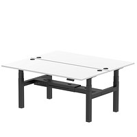 Air 2 Person Sit-Standing Bench Desk, Back to Back, 2 x 1800mm (800mm Deep), Black Frame, White