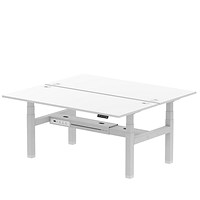 Air 2 Person Sit-Standing Bench Desk, Back to Back, 2 x 1800mm (800mm Deep), Silver Frame, White