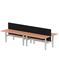 Air 4 Person Sit-Standing Bench Desk with Charcoal Straight Screen, Back to Back, 4 x 1800mm (800mm Deep), Silver Frame, Beech