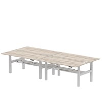 Air 4 Person Sit-Standing Bench Desk, Back to Back, x 1800mm (800mm Deep), Silver Frame, Grey Oak