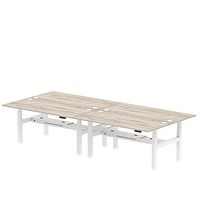 Air 4 Person Sit-Standing Bench Desk, Back to Back, x 1800mm (800mm Deep), White Frame, Grey Oak