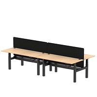 Air 4 Person Sit-Standing Bench Desk with Charcoal Straight Screen, Back to Back, 4 x 1800mm (800mm Deep), Black Frame, Maple