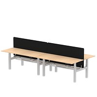 Air 4 Person Sit-Standing Bench Desk with Charcoal Straight Screen, Back to Back, 4 x 1800mm (800mm Deep), Silver Frame, Maple