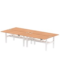 Air 4 Person Sit-Standing Bench Desk, Back to Back, x 1800mm (800mm Deep), White Frame, Oak