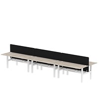 Air 6 Person Sit-Standing Bench Desk with Charcoal Straight Screen, Back to Back, 6 x 1800mm (800mm Deep), White Frame, Grey Oak