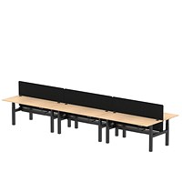 Air 6 Person Sit-Standing Bench Desk with Charcoal Straight Screen, Back to Back, 6 x 1800mm (800mm Deep), Black Frame, Maple