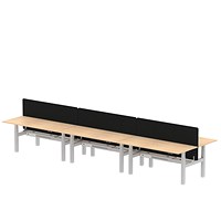 Air 6 Person Sit-Standing Bench Desk with Charcoal Straight Screen, Back to Back, 6 x 1800mm (800mm Deep), Silver Frame, Maple