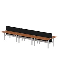 Air 6 Person Sit-Standing Bench Desk with Charcoal Straight Screen, Back to Back, 6 x 1800mm (800mm Deep), Silver Frame, Walnut