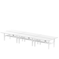 Air 6 Person Sit-Standing Bench Desk, Back to Back, 6 x 1800mm (800mm Deep), White Frame, White