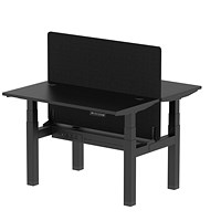 Air 2 Person Sit-Standing Bench Desk with Charcoal Straight Screen, Back to Back, 2 x 1200mm (600mm Deep), Black Frame, Black