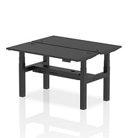 Air 2 Person Sit-Standing Bench Desk, Back to Back, 2 x 1400mm (600mm Deep), Black Frame, Black