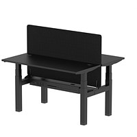 Air 2 Person Sit-Standing Bench Desk with Charcoal Straight Screen, Back to Back, 2 x 1400mm (600mm Deep), Black Frame, Black