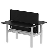 Air 2 Person Sit-Standing Bench Desk with Charcoal Straight Screen, Back to Back, 2 x 1400mm (600mm Deep), Silver Frame, Black