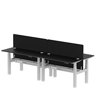 Air 4 Person Sit-Standing Bench Desk with Charcoal Straight Screen, Back to Back, 4 x 1400mm (600mm Deep), Silver Frame, Black