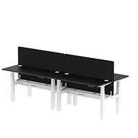 Air 4 Person Sit-Standing Bench Desk with Charcoal Straight Screen, Back to Back, 4 x 1400mm (600mm Deep), White Frame, Black