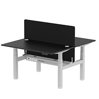 Air 2 Person Sit-Standing Bench Desk with Charcoal Straight Screen, Back to Back, 2 x 1400mm (800mm Deep), Silver Frame, Black