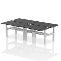 Air 4 Person Sit-Standing Bench Desk, Back to Back, 4 x 1400mm (800mm Deep), Silver Frame, Black