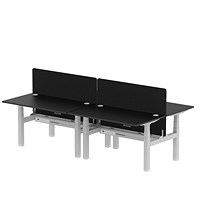 Air 4 Person Sit-Standing Bench Desk with Charcoal Straight Screen, Back to Back, 4 x 1400mm (800mm Deep), Silver Frame, Black