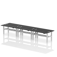 Air 6 Person Sit-Standing Bench Desk, Back to Back, 6 x 1600mm (600mm Deep), Silver Frame, Black