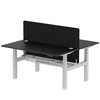 Air 2 Person Sit-Standing Bench Desk with Charcoal Straight Screen, Back to Back, 2 x 1600mm (800mm Deep), Silver Frame, Black