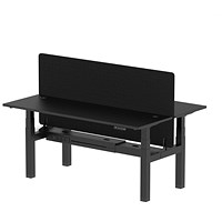 Air 2 Person Sit-Standing Bench Desk with Charcoal Straight Screen, Back to Back, 2 x 1800mm (600mm Deep), Black Frame, Black