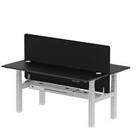 Air 2 Person Sit-Standing Bench Desk with Charcoal Straight Screen, Back to Back, 2 x 1800mm (600mm Deep), Silver Frame, Black