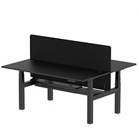 Air 2 Person Sit-Standing Bench Desk with Charcoal Straight Screen, Back to Back, 2 x 1800mm (800mm Deep), Black Frame, Black