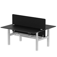 Air 2 Person Sit-Standing Bench Desk with Charcoal Straight Screen, Back to Back, 2 x 1800mm (800mm Deep), Silver Frame, Black