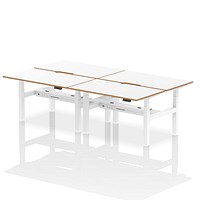 Oslo 4 Person Sit-Standing Bench Desk, Back to Back, 4 x 1400mm (800mm Deep), White Frame, White with Wooden Edge