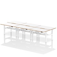 Oslo 6 Person Sit-Standing Bench Desk, Back to Back, 6 x 1400mm (800mm Deep), White Frame, White with Wooden Edge