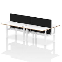 Oslo 4 Person Sit-Standing Bench Desk with Charcoal Straight Screen, Back to Back, 4 x 1400mm (800mm Deep), White Frame, White with Wooden Edge