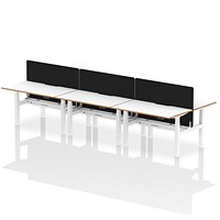 Oslo 6 Person Sit-Standing Bench Desk with Charcoal Straight Screen, Back to Back, 6 x 1400mm (800mm Deep), White Frame, White with Wooden Edge